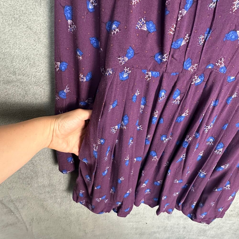 Free People Dress Womens 2 Purple Floral Tegan Keyhole Festival Boho Peasant - Picture 7 of 15